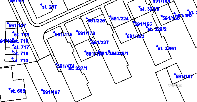 Parcela st. 591/184 v KÚ Mladcová, Katastrální mapa