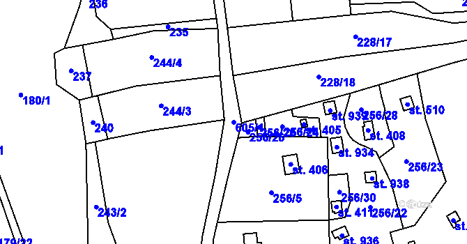 Parcela st. 605/1 v KÚ Mladcová, Katastrální mapa