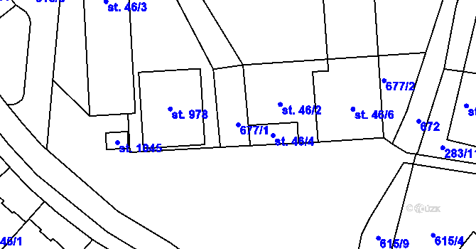Parcela st. 677/1 v KÚ Mladcová, Katastrální mapa