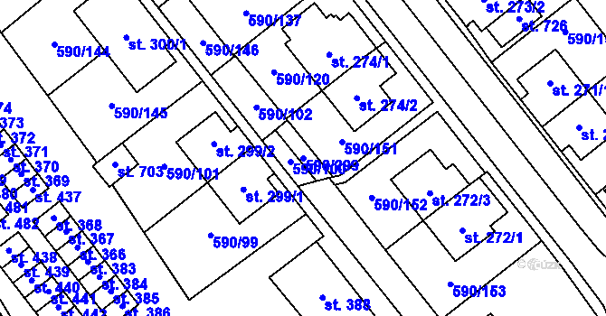 Parcela st. 590/299 v KÚ Mladcová, Katastrální mapa
