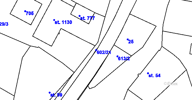 Parcela st. 602/21 v KÚ Mladcová, Katastrální mapa
