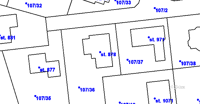 Parcela st. 878 v KÚ Mladcová, Katastrální mapa