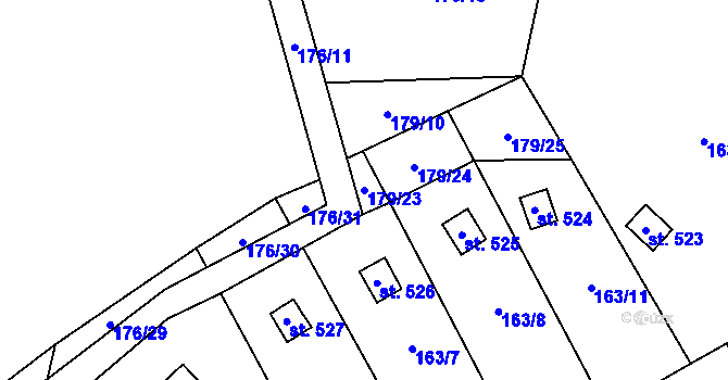 Parcela st. 179/23 v KÚ Mladcová, Katastrální mapa