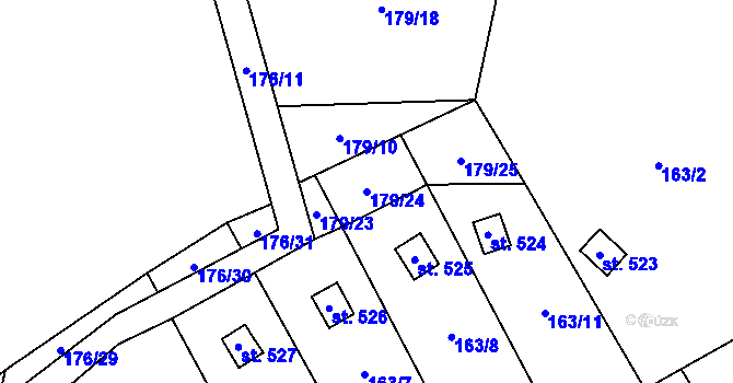 Parcela st. 179/24 v KÚ Mladcová, Katastrální mapa