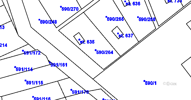 Parcela st. 590/264 v KÚ Mladcová, Katastrální mapa