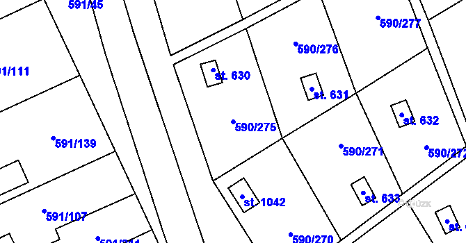 Parcela st. 590/275 v KÚ Mladcová, Katastrální mapa