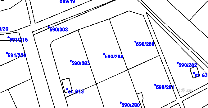 Parcela st. 590/284 v KÚ Mladcová, Katastrální mapa