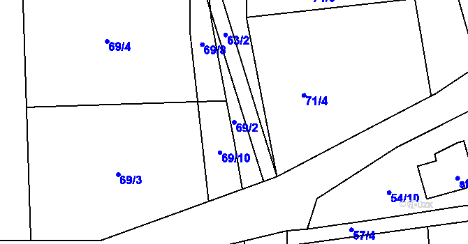 Parcela st. 69/2 v KÚ Mladcová, Katastrální mapa