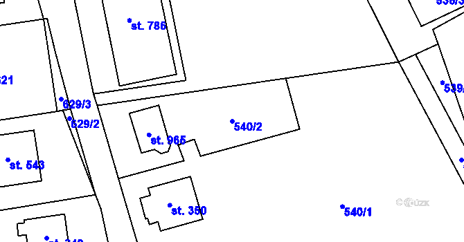 Parcela st. 540/2 v KÚ Mladcová, Katastrální mapa