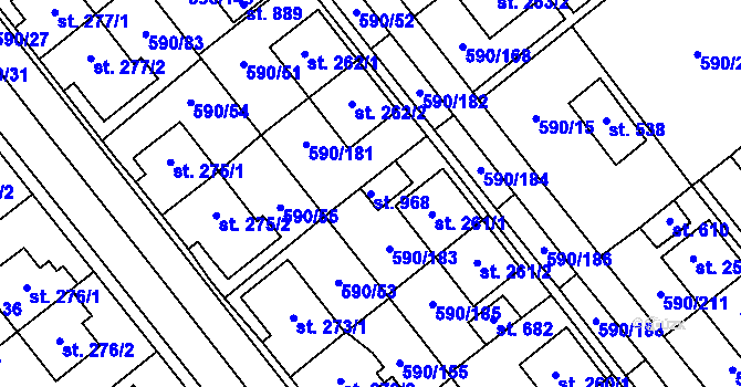 Parcela st. 968 v KÚ Mladcová, Katastrální mapa