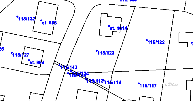 Parcela st. 115/123 v KÚ Mladcová, Katastrální mapa