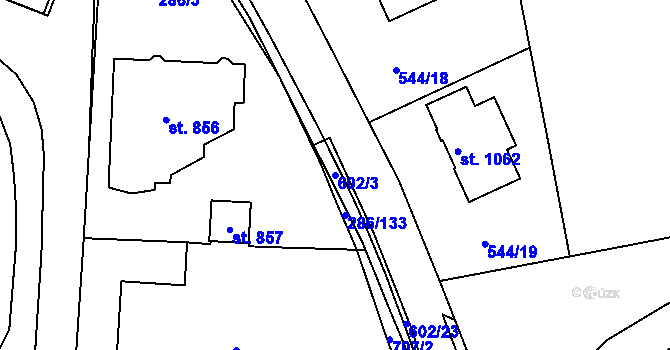 Parcela st. 602/3 v KÚ Mladcová, Katastrální mapa