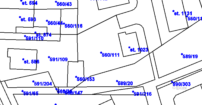 Parcela st. 560/111 v KÚ Mladcová, Katastrální mapa