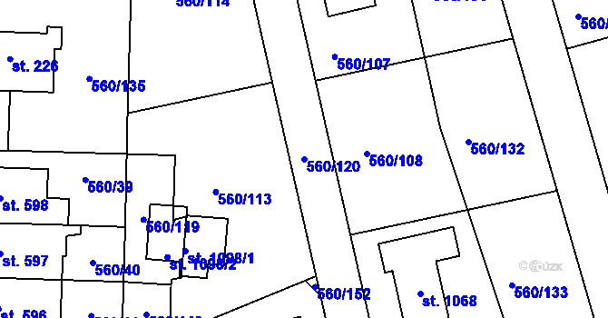 Parcela st. 560/120 v KÚ Mladcová, Katastrální mapa