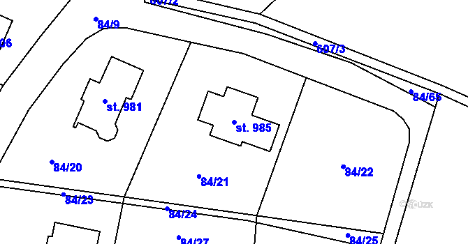 Parcela st. 985 v KÚ Mladcová, Katastrální mapa
