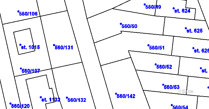 Parcela st. 560/141 v KÚ Mladcová, Katastrální mapa