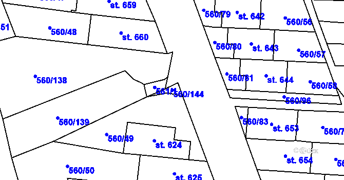 Parcela st. 560/144 v KÚ Mladcová, Katastrální mapa