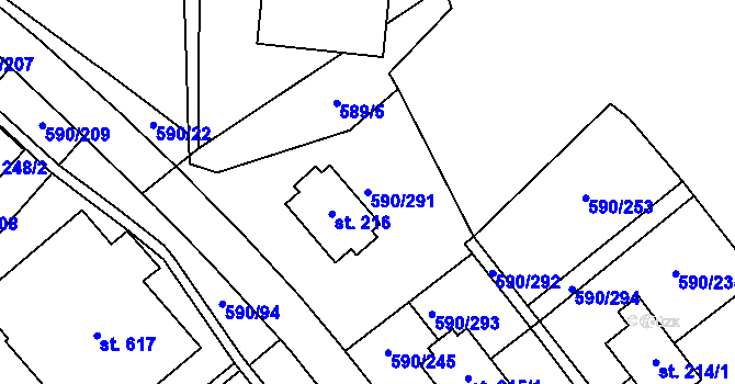 Parcela st. 590/291 v KÚ Mladcová, Katastrální mapa