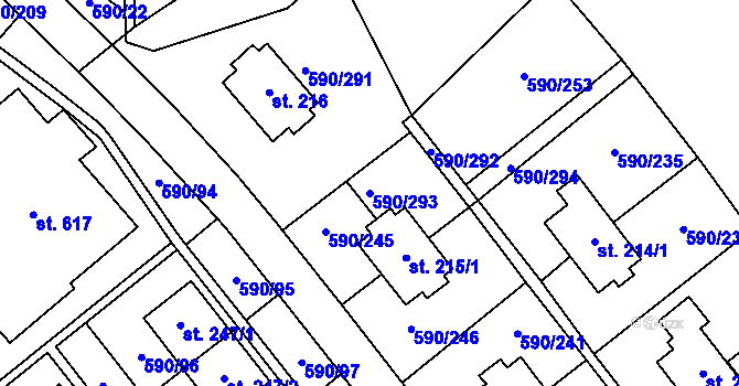 Parcela st. 590/293 v KÚ Mladcová, Katastrální mapa