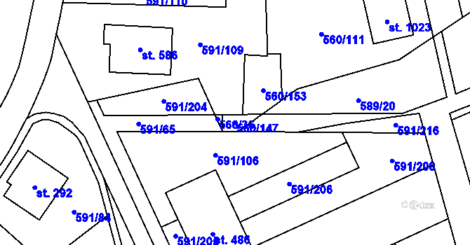 Parcela st. 560/147 v KÚ Mladcová, Katastrální mapa