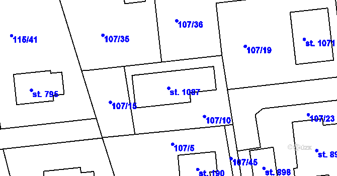 Parcela st. 1087 v KÚ Mladcová, Katastrální mapa
