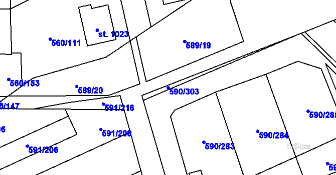 Parcela st. 590/303 v KÚ Mladcová, Katastrální mapa