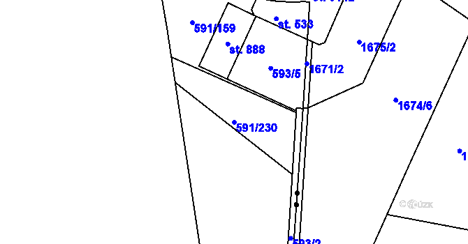Parcela st. 591/230 v KÚ Mladcová, Katastrální mapa