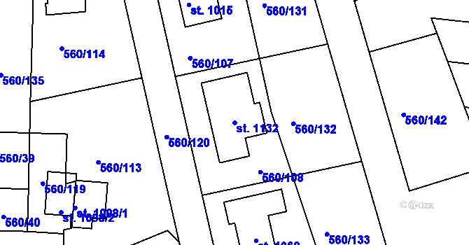 Parcela st. 1132 v KÚ Mladcová, Katastrální mapa