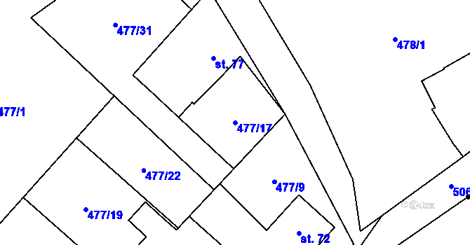 Parcela st. 477/17 v KÚ Grešlové Mýto, Katastrální mapa