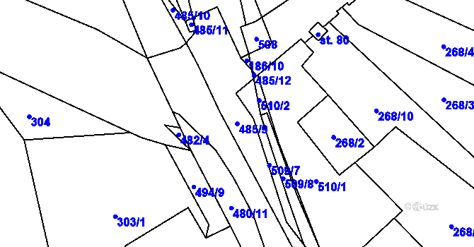 Parcela st. 485/9 v KÚ Grešlové Mýto, Katastrální mapa