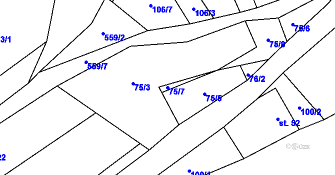 Parcela st. 75/7 v KÚ Gručovice, Katastrální mapa