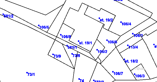 Parcela st. 19/1 v KÚ Gručovice, Katastrální mapa