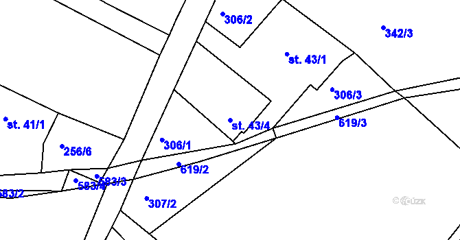 Parcela st. 43/4 v KÚ Gručovice, Katastrální mapa