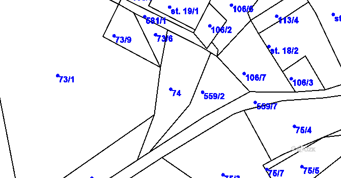 Parcela st. 74 v KÚ Gručovice, Katastrální mapa