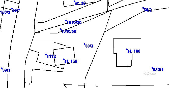 Parcela st. 58/3 v KÚ Gruna, Katastrální mapa