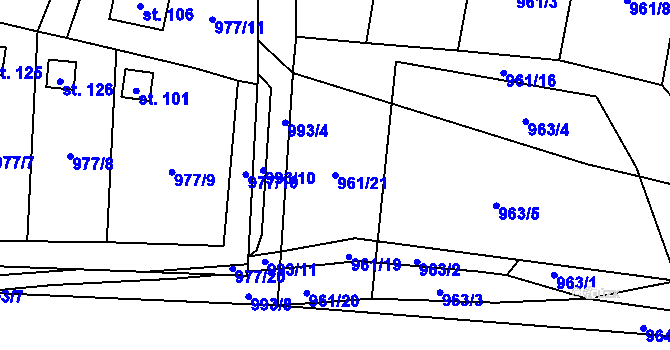 Parcela st. 961/21 v KÚ Gruna, Katastrální mapa