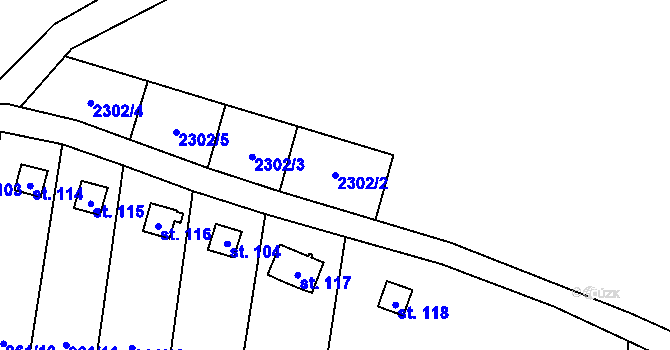 Parcela st. 2302/2 v KÚ Gruna, Katastrální mapa