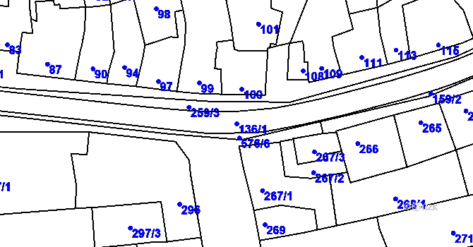 Parcela st. 136/1 v KÚ Grygov, Katastrální mapa