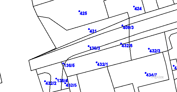 Parcela st. 136/3 v KÚ Grygov, Katastrální mapa