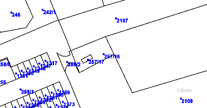Parcela st. 257/16 v KÚ Grygov, Katastrální mapa