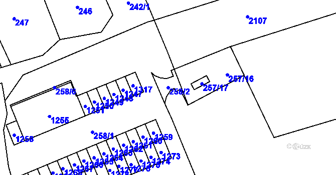 Parcela st. 258/2 v KÚ Grygov, Katastrální mapa