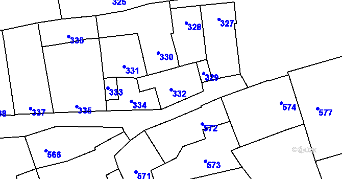 Parcela st. 332 v KÚ Grygov, Katastrální mapa
