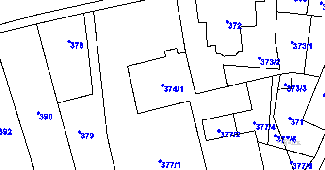 Parcela st. 374/1 v KÚ Grygov, Katastrální mapa