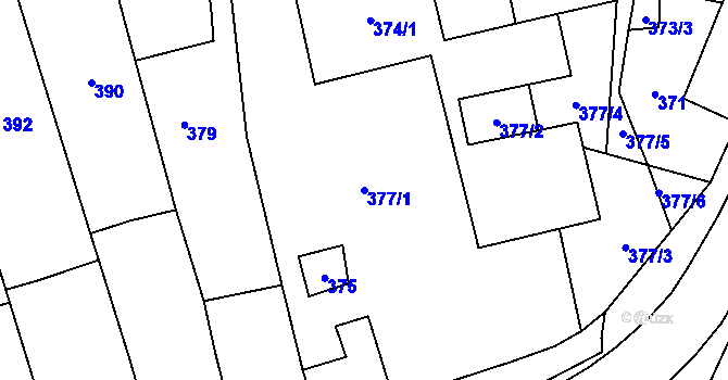 Parcela st. 377/1 v KÚ Grygov, Katastrální mapa