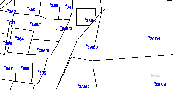 Parcela st. 388/3 v KÚ Grygov, Katastrální mapa