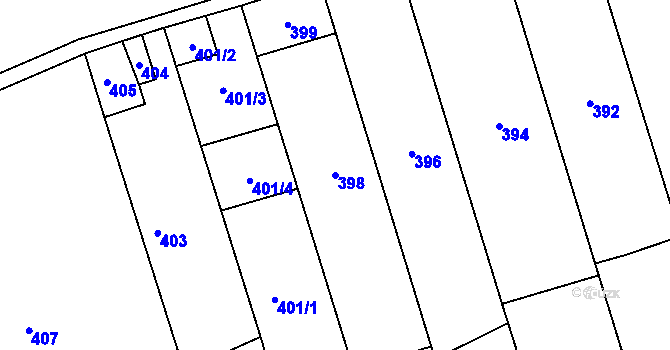 Parcela st. 398 v KÚ Grygov, Katastrální mapa