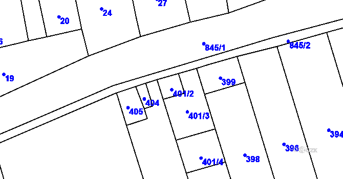 Parcela st. 401/2 v KÚ Grygov, Katastrální mapa
