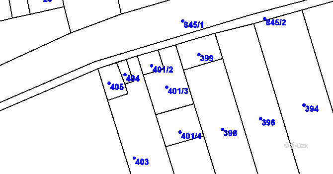Parcela st. 401/3 v KÚ Grygov, Katastrální mapa