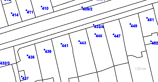 Parcela st. 443 v KÚ Grygov, Katastrální mapa