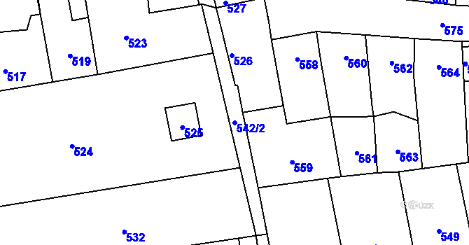 Parcela st. 542/2 v KÚ Grygov, Katastrální mapa